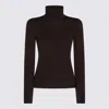 Zanone Long Sleeve Turtleneck Knitwear With Ribbed Texture In Brown