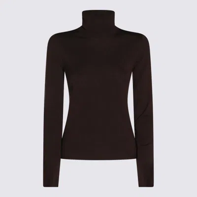 Zanone Long Sleeve Turtleneck Knitwear With Ribbed Texture In Brown