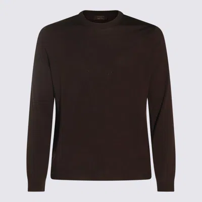 Zanone Long Sleeve Crew Neck Knit Sweater In Brown