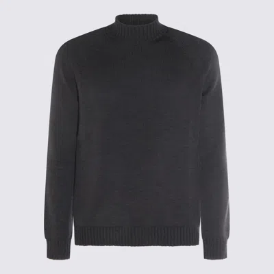 Zanone High Neck Raglan Sweater With Ribbed Cuffs And Hem In Black