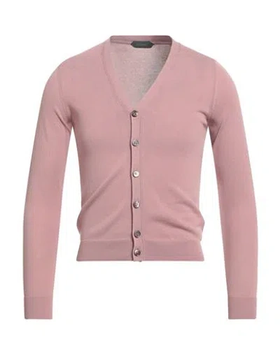 Zanone Man Cardigan Antique Rose Size 34 Cotton In Pink