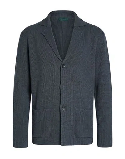 Zanone Man Cardigan Charcoal Size 44 Virgin Wool In Gray
