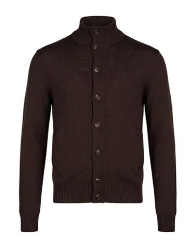 Zanone Virgin Wool Turtleneck Cardigan With Ribbed Trims In Brown