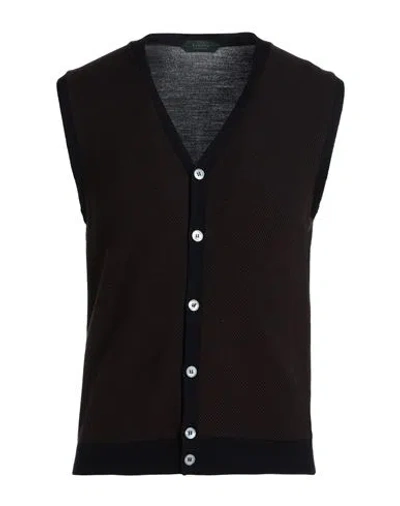 Zanone Man Cardigan Chocolate Brown Size 38 Virgin Wool, Polyamide