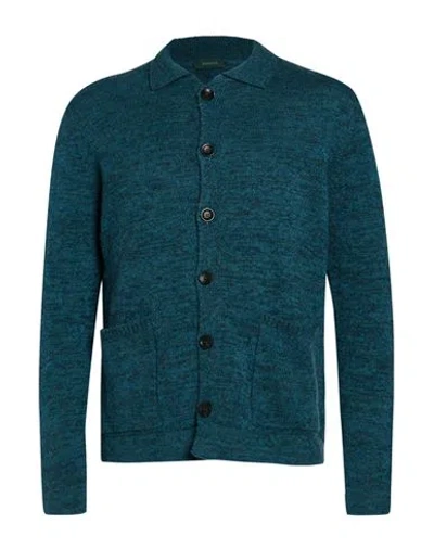 Zanone Man Cardigan Deep Teal Size 44 Virgin Wool, Polyamide In Green