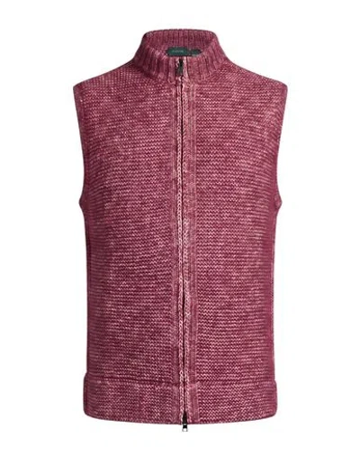 Zanone Man Cardigan Garnet Size 40 Cotton, Alpaca Wool, Wool In Purple