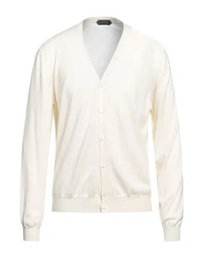 Zanone Man Cardigan Ivory Size 40 Cotton In Gray