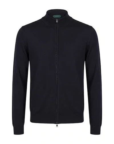 Zanone Man Cardigan Midnight Blue Size 36 Virgin Wool, Polyamide In Black