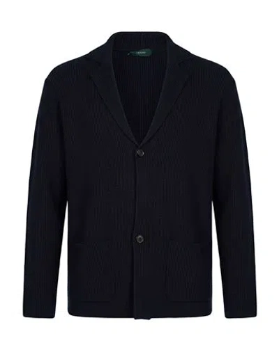 Zanone Man Cardigan Midnight Blue Size 46 Virgin Wool In Black