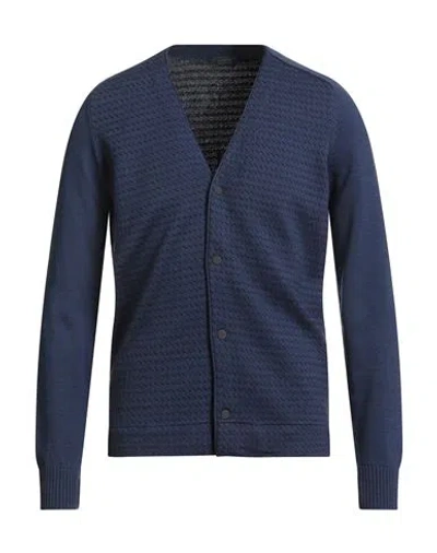 Zanone Man Cardigan Navy Size 40 Cotton In Blue