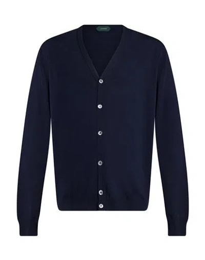Zanone Man Cardigan Navy Size 46 Cotton In Blue