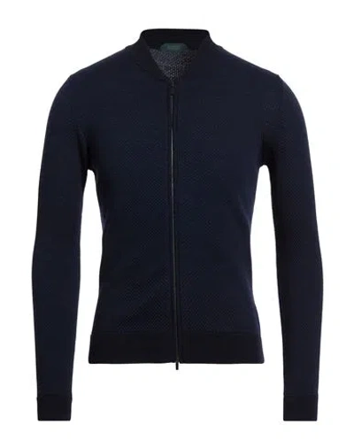 Zanone Man Cardigan Navy Size 46 Virgin Wool, Cotton In Blue