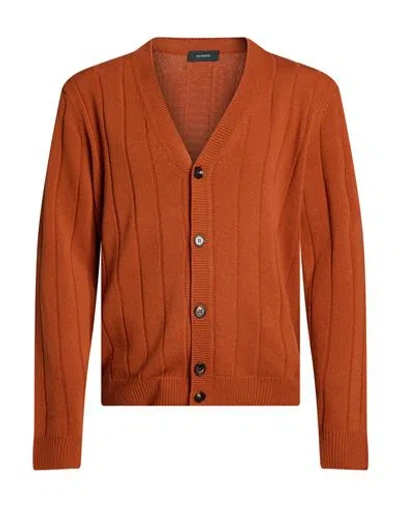 Zanone Man Cardigan Rust Size 40 Virgin Wool, Cashmere In Orange