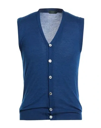 Zanone Man Cardigan Slate Blue Size 42 Cashmere, Silk