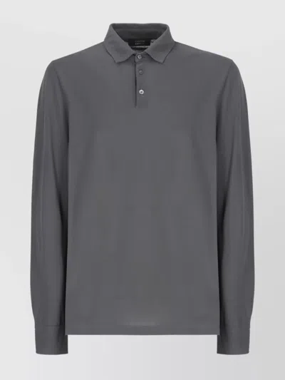 Zanone Man's Long Sleeves Polo Shirt In Gray
