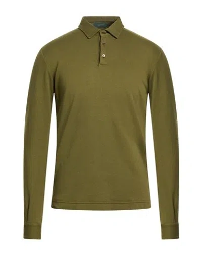 Zanone Man Polo Shirt Military Green Size 46 Cotton
