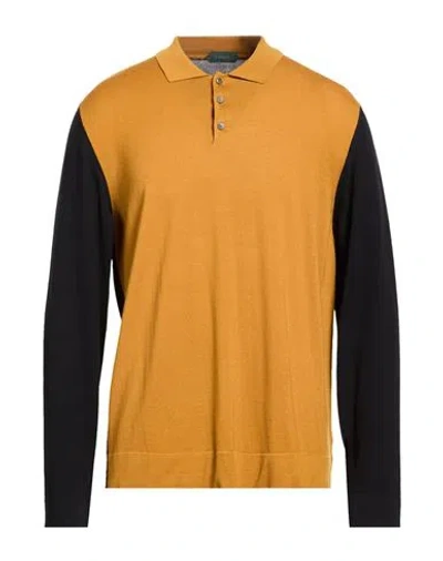 Zanone Man Polo Shirt Mustard Size 44 Virgin Wool, Polyamide In Orange