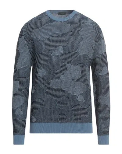 Zanone Man Sweater Azure Size 44 Linen, Cotton In Blue