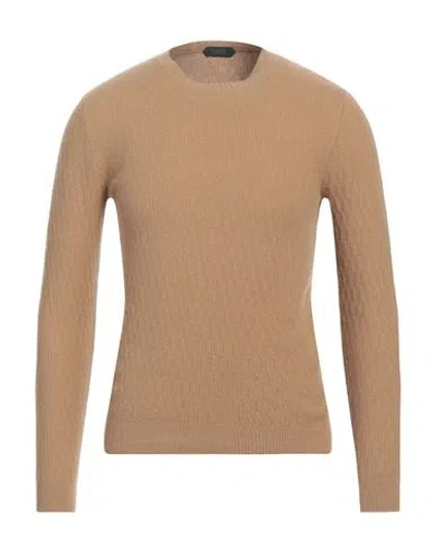 Zanone Man Sweater Camel Size 38 Virgin Wool, Cashmere In Brown