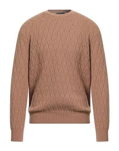 Zanone Man Sweater Camel Size 42 Alpaca Wool, Virgin Wool In Brown
