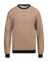 Zanone Man Sweater Camel Size 42 Linen, Cotton In Beige