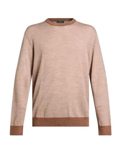 Zanone Man Sweater Light Brown Size 42 Virgin Wool In Neutral