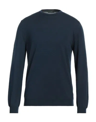 Zanone Man Sweater Navy Blue Size 42 Virgin Wool, Polyamide In Navy Blue