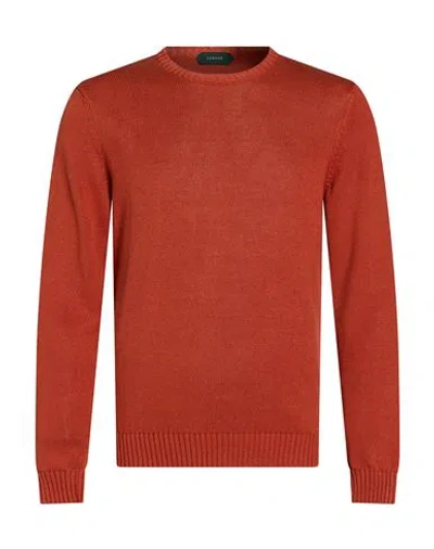 Zanone Man Sweater Rust Size 44 Linen, Cotton In Multi