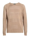Zanone Man Sweater Sand Size 44 Linen, Cotton In Brown