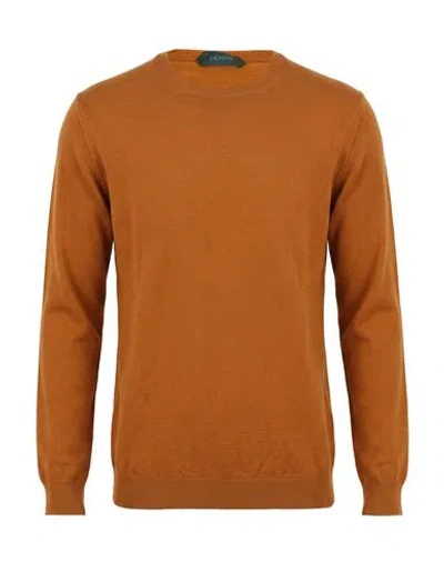 Zanone Man Sweater Camel Size 44 Virgin Wool In Orange