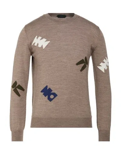 Zanone Man Sweater Taupe Size 38 Virgin Wool In Grey
