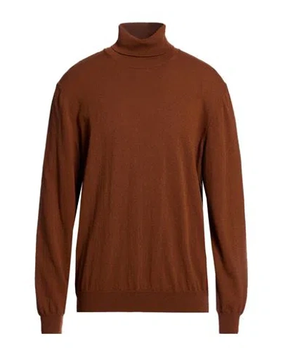 Zanone Man Turtleneck Tan Size 48 Virgin Wool, Cashmere In Brown