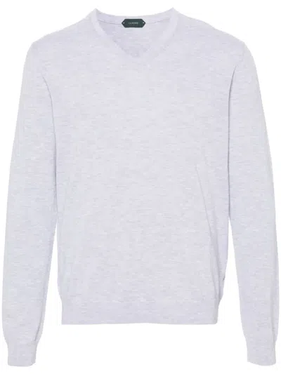 Zanone Mélange V-neck Jumper In Grey