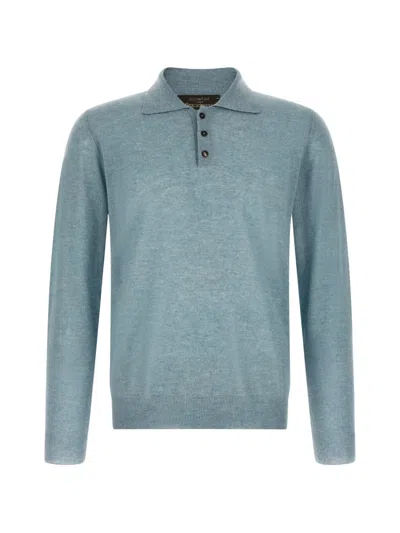 Zanone Long Sleeve Cashmere Polo Shirt In Blue