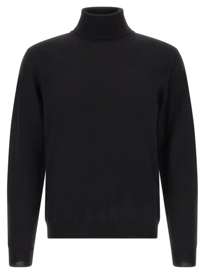 Zanone Men Black Solid Turtle Neck Sweater In Multi
