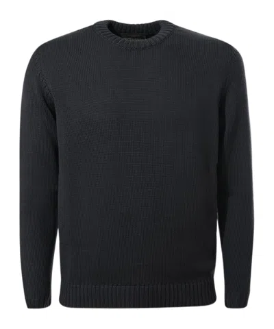 Zanone Slim Fit Ribbed Crewneck Sweater In Black
