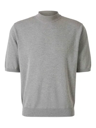 Zanone Mock-neck Short-sleeve T-shirt In Grey
