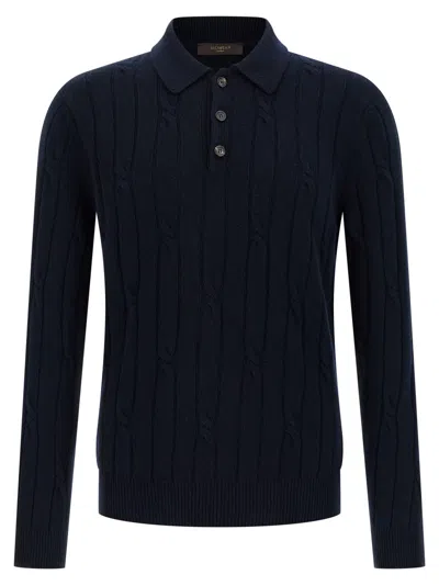 ZANONE NAVY BLUE BRAIDED WOOL POLO SHIRT