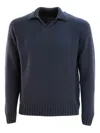 Zanone Navy V-neck Sweater With Raglan Sleeves In Blue