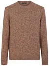 Zanone Olive-orange Melange Wool Sweater With Ribbed Hem And Cuffs In Brown