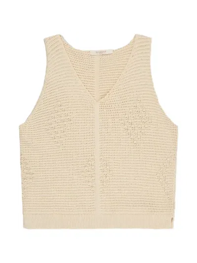 Zanone Knit Top Cropped V Neck Sleeveless In Neutral