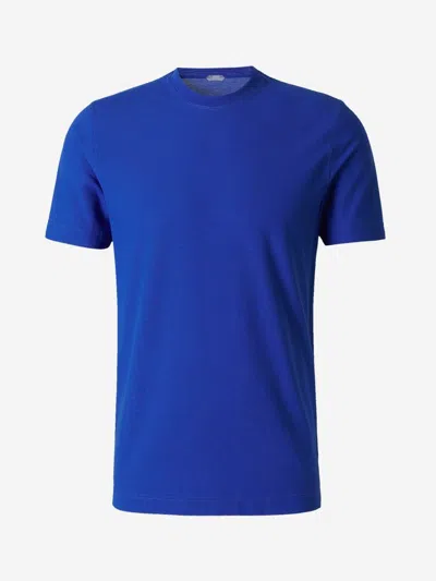 Zanone Cotton T-shirt In Cobalt Blue