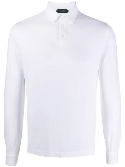 Zanone Point-collar Long Sleeved Polo Shirt In White