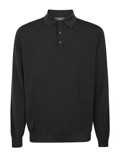 Zanone Long Wool Polo Shirt In Verde