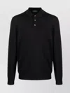 Zanone Wool Knit Polo Shirt With Cuffed Sleeves And Subtle Ribbing In Black