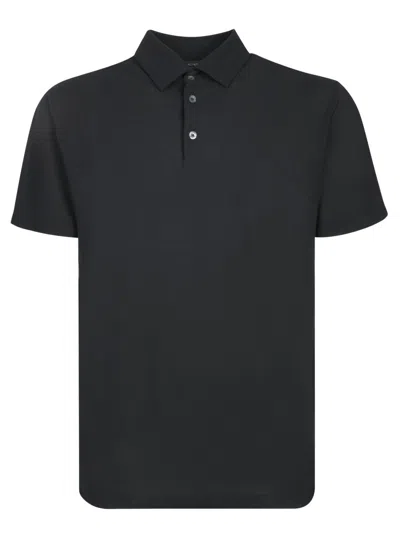 Zanone Polo-collared Black T-shirt With Button Placket