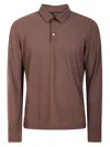Zanone Brown Ice Cotton Long-sleeved Polo With Classic Collar In Coffee