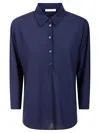 Zanone Indigo Blue Polo Shirt With Half-length Button Placket In Blue