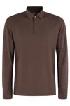 Zanone Brown Ice Cotton Long-sleeved Polo With Classic Collar In Caffe