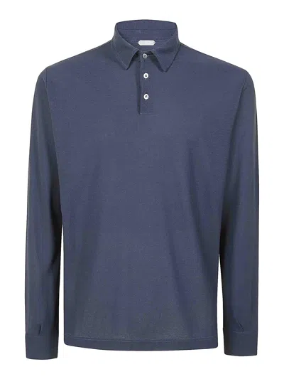 Zanone Long-sleeved Tailored Polo Shirt With Classic Collar In Blue